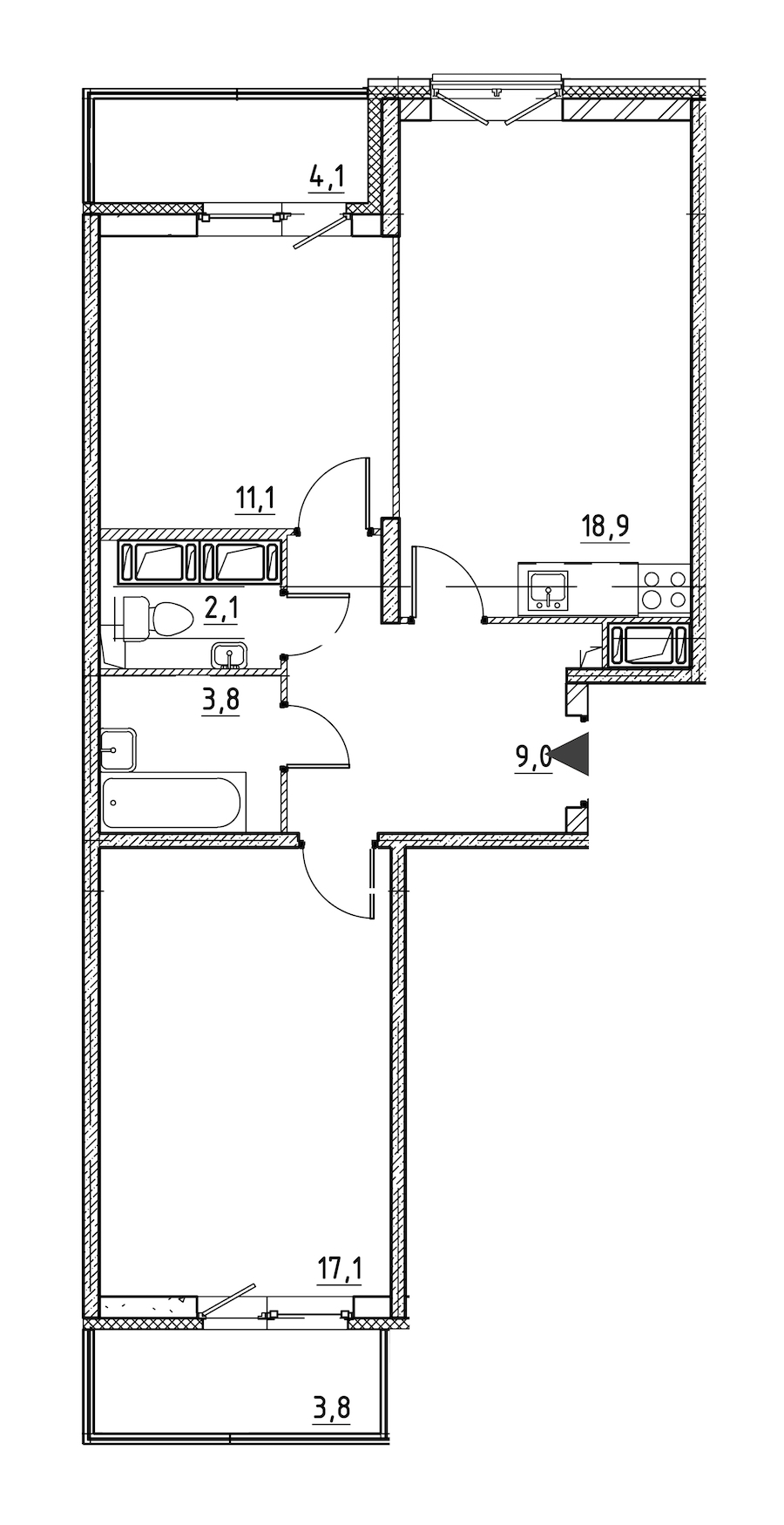 2-комнатная квартира 65.2 м², 2/12 эт., ЖК «Квартал Che»